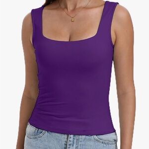 Dwnval Purple Scoop Square Neck Medium Women's Tank Top